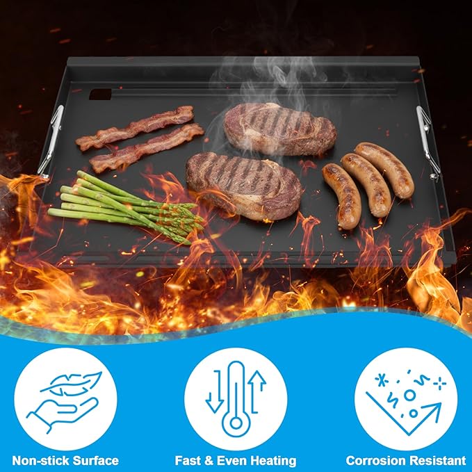 Full-Size Griddle Inserts for Chargriller 5050 3001 5650 3030 3725, King Griller 3008 5252, Nonstick Carbon Steel Flat Top Griddle Replacement Parts for Char-Griller Charcoal Grill Accessories