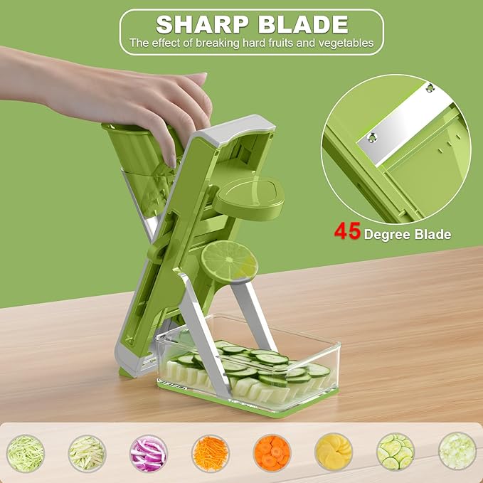 Eletronova Potato Slicer & Julienne Cutter, Safe 4-in-1 Mandoline Slicer for Kitchen, Vegetable Slicer with Thickness Adjuster, Fast Meal Prep, Easy Clean(White-green)