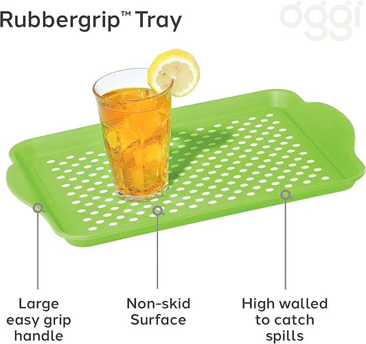 Oggi Rectangle Non Skid Rubber Grip Serving Tray, Green 17.5 x 11.5"