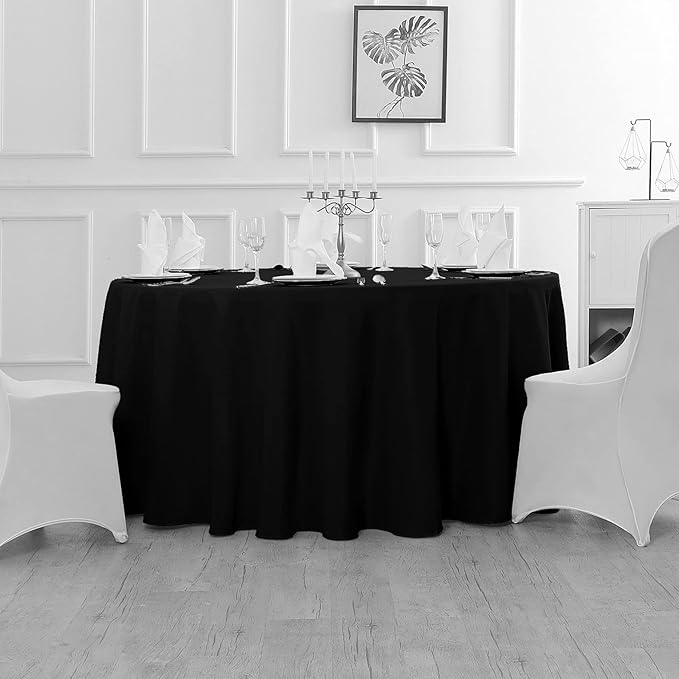 Fokitut 2 Pack Waterproof Round Tablecloth, 90 Inch, Stain Resistant and Wrinkle Polyester Table Cloth, Fabric Table Cover for Kitchen Dining, Wedding, Party, Holiday Dinner-Black