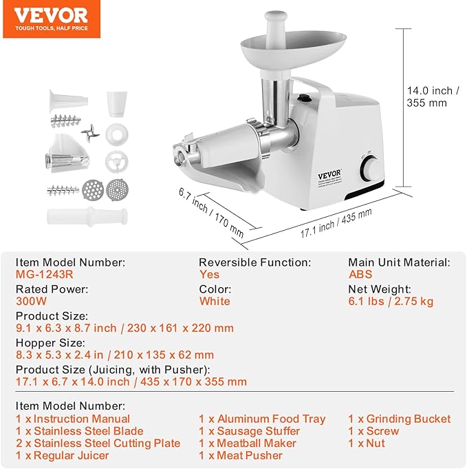 VEVOR Electric Tomato Strainer, 300W Tomato Sauce Maker Machine, 4 LBS/Min Food Strainer and Sauce Maker, Pure Copper Motor Food Mill with Reverse Function for Tomato Strawberry Blueberry Sauce