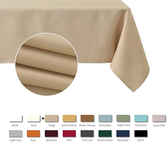 maxmill Rectangle Textured Tablecloth Waterproof Spillproof Wrinkle Free Table Cloth, Kitchen Dining Tabletop Decoration, Fabric Table Cover for Outdoor and Indoor Use, 52 x 70 Inch, Beige