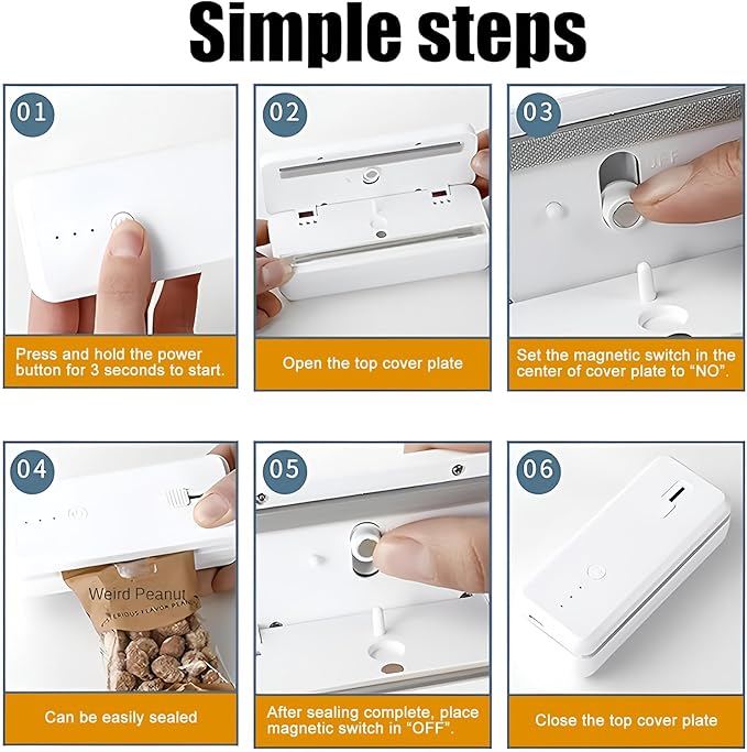 Mini Bag Sealer 2 in 1 Chip Bag Sealer and Cutter USB Rechargeable Heat Sealer Machine Sealer Portable sealer with Lithium 1300mAh Battery kitchen food packaging bag resealer(pure white)