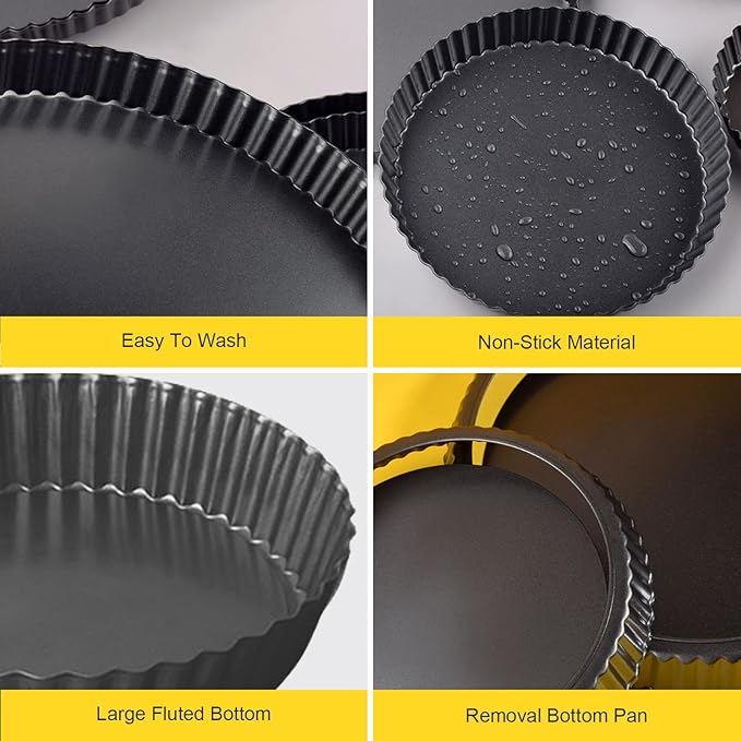 Mooisco 7 Inch Tart Pan Fluted Fruit Pie Pans with Removable Base Nonstick Coating Tarts Molds for Baking Supply For Pizza Tartlet Cake Quiche