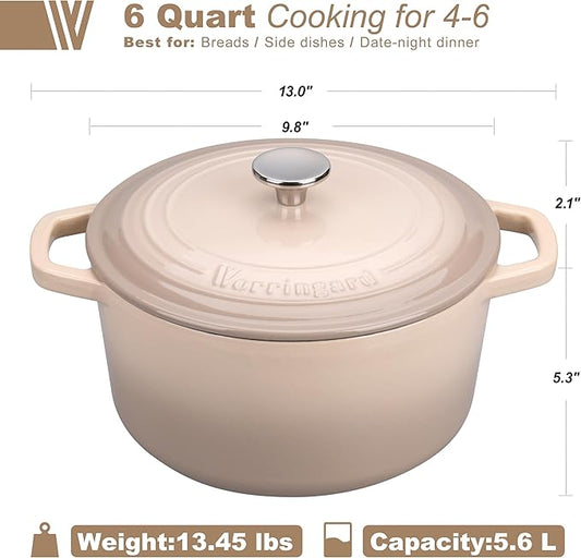 VORRINGARD Enameled Cast Iron Dutch Oven Pot with Lid, for Bread Baking, Round Bread Oven- include Sourdough Bread Baking Supplies Set, 6QT, Latte