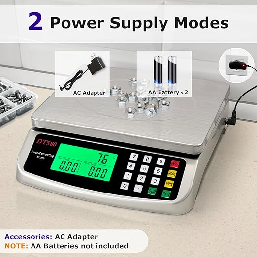 110lb Commercial Food Scale, Large Digital Kitchen Scale with Hold Mode, Tare, PCS, 5 Units, Price Computing, 304 Stainless Steel for Baking, Cooking, Meat, Counting Adapter (Inc.)