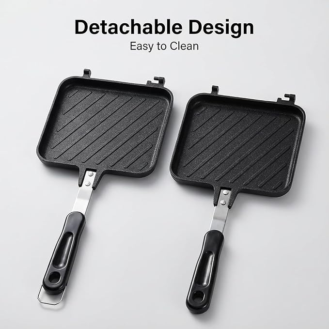 Elsjoy Hot Sandwich Maker, Grilled Sandwich Press with Handle, Stovetop Toasted Sandwich Maker Aluminum Flip Pan for Home, Kitchen, Breakfast