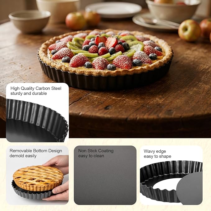 Yiyiring 5 Packs Pie Tart Pans with Removable Bottom 4'' 6" 9" 10" 11" Round Nonstick Quiche Pan Bakeware Pie Tart Molds Steel Flan Tins Fluted Side for Pies Mousse Cheese Cookie Cake Dessert