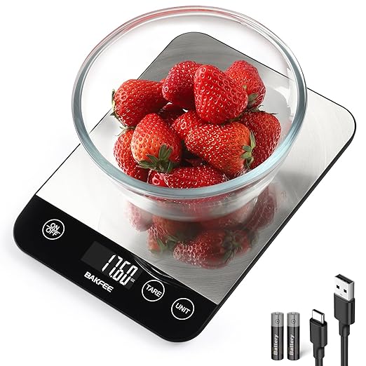 Food Scale, 33lb Rechargeable Kitchen Scale with Stainless Steel, Grams and Ounces, USB Charging, 1g High Accuracy for Baking, Cooking & Food Prep, BK806