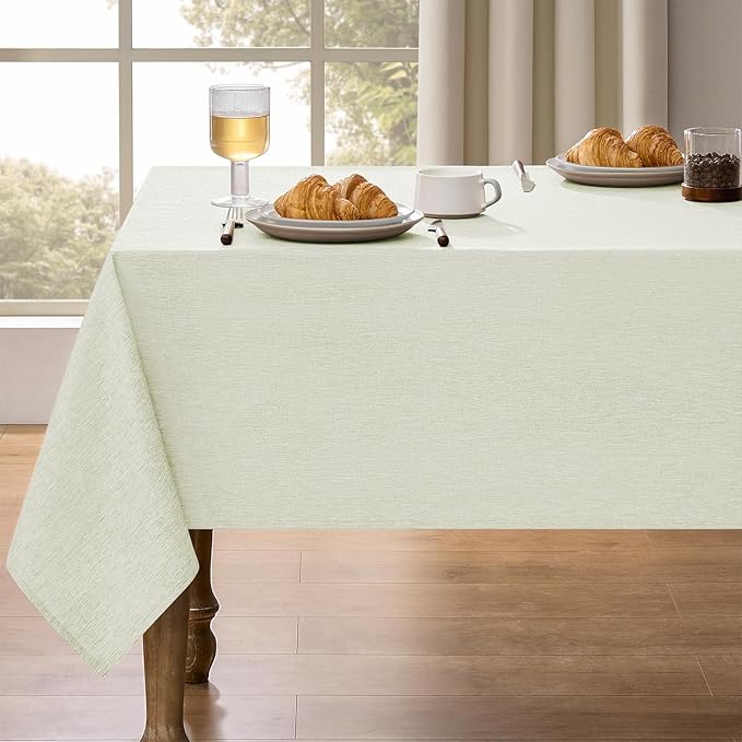 Waterproof Linen Table Cloth for 8ft Rectangle Table, Easy to Clean Wrinkle-Free Wipeable Outdoor Tablecloth for Wedding, Party and Camping(Oblong, 60 x 120 Inch (10-12 Seats), Light Grey)