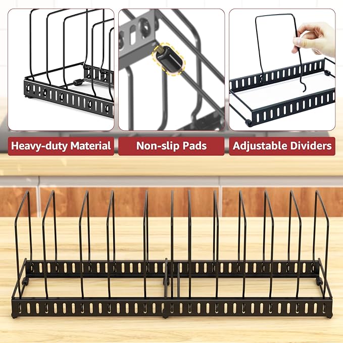 2PACK Cutting Board Organizer, Adjustable Divider Cutting Board Holder with Anti-slip Pads, Kitchen Cabinet Organizer for Baking Cookie Sheet Pan Bakeware Cookie, Black, Large-Size
