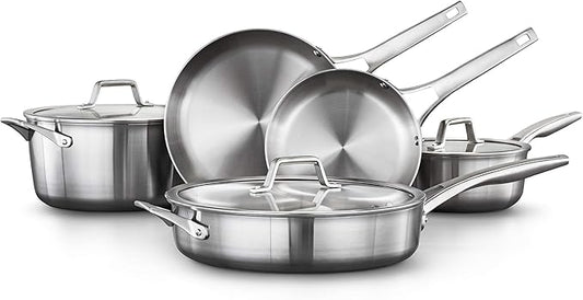 Calphalon 3-Ply Stainless Steel Cookware Set 13 Piece Includes Frying Pans, Pots and Pans Set, Induction, Metal Utensil Safe, Oven Safe 500F,PFOA Free, Silver