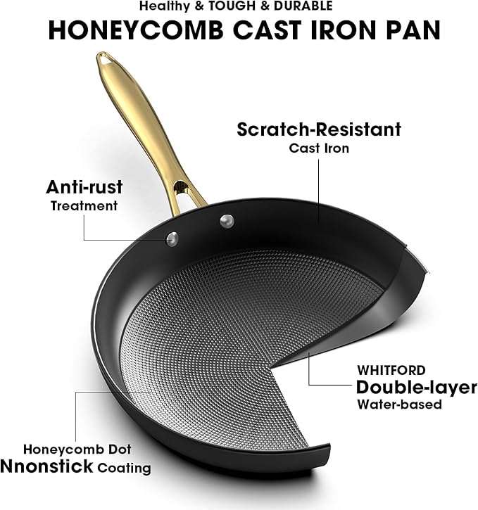 imarku 2Pcs Non Stick Frying Pans with Lids, 10 and 12 Inch Nonstick Cast Iron Skillets, Honeycomb Cookware Set Oven Safe and Induction Avalible