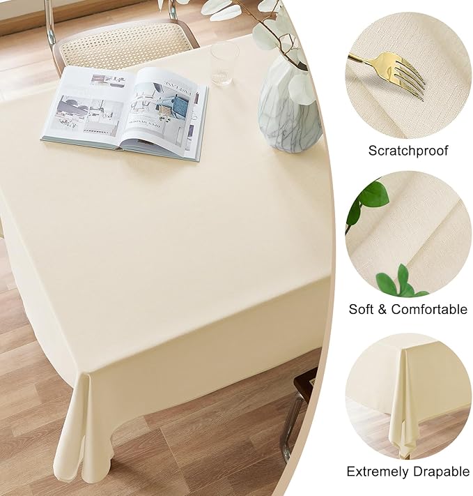 AUSSPVOCT Textured Tablecloth Rectangle 52x70 Water Resistant Spill-Proof Wipeable Cream Table Cloth Wrinkle Free Fabric Dining Table Cover for Spring Easter Party Farmhouse Kitchen Decor