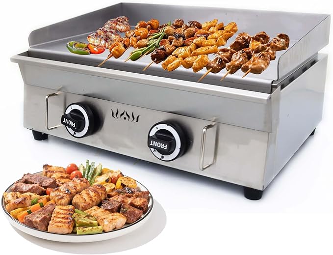 2800Pa 22" x 13.4" Stainless Steel Commercial Home Gas Grill Griddle, LPG Countertop Flat Top Grill with 6MM Thick Steel Plate, Ideal for Camping, Outdoor and Kitchen Use