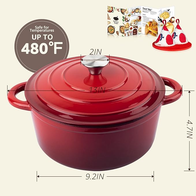 Overmont 5.5qt Enameled Dutch Oven + 3.8qt Braiser Combo