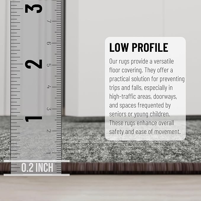 Ottomanson 2-Piece Kitchen Rug Set - Non Slip Runner & Washable Mat - 1'11" x 4' + 1'11"' x 5' - Durable, Stain Resistant for Entryway, Bedroom and Bathroom, Solid Brown