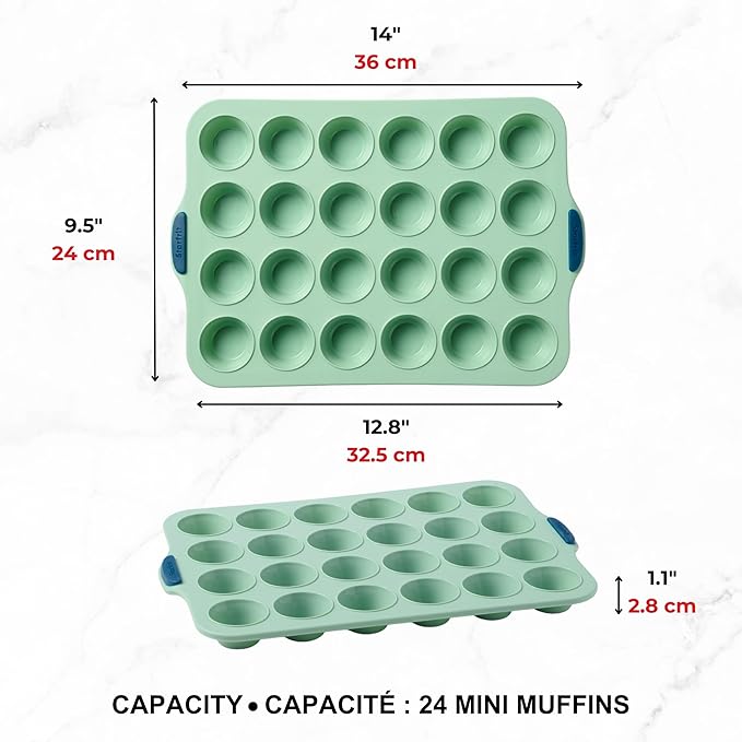 Starfrit Silicone Baking Pan - 24 Mini Muffins with Integrated Metal Frame - Green