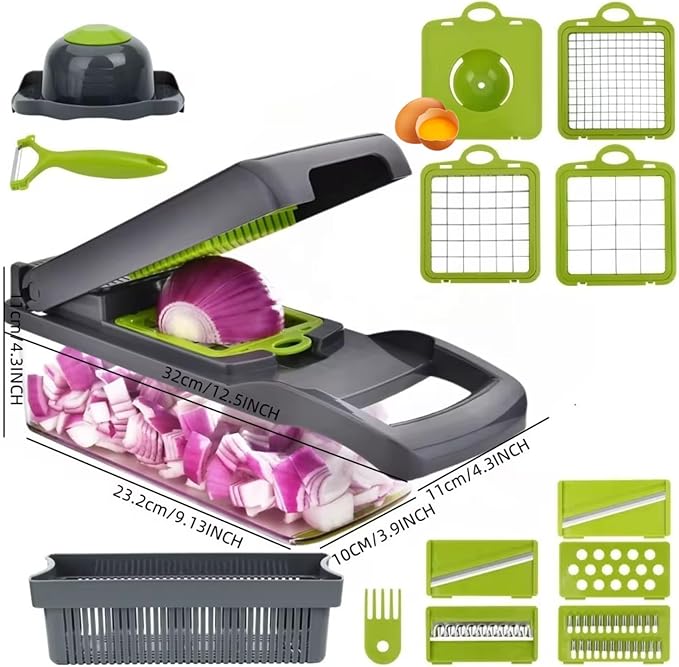Vegetable Chopper,16-in-1 Multifunctional use for - Onion Chopper, Mandoline Slicer, Veggie Cutter with 8 Blades,Food Slicer, Dicer,Vegetable Cutter & Draining Basket Grater With Container