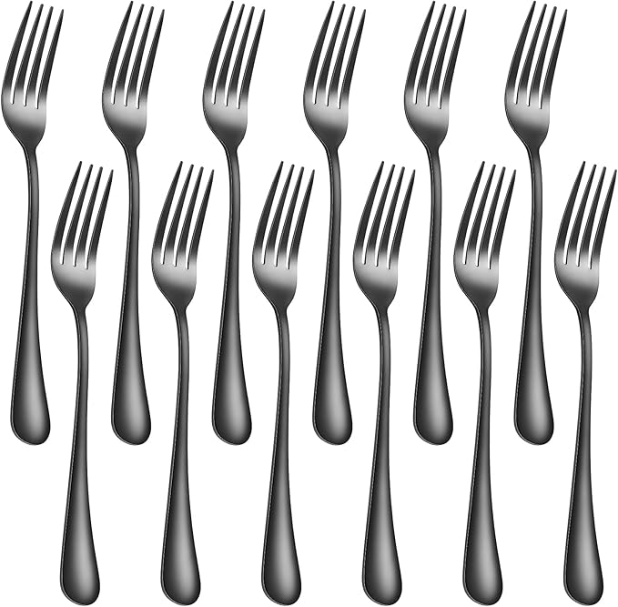 Black Forks Food-Grade Stainless Steel Dinner Forks 12 Piece Kitchen Forks 8 inch Silverware Set for Home Kitchen Restaurant-Mirror Polished & Dishwasher Safe