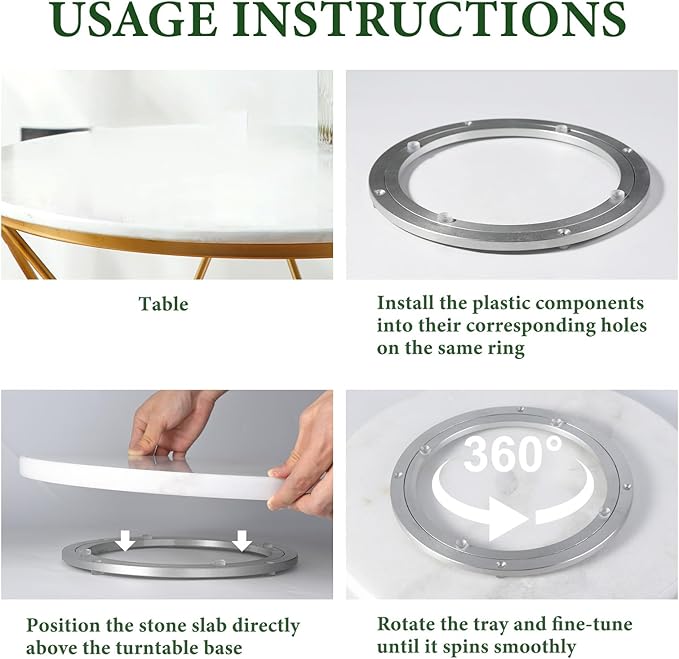 Koville 16'' White Marble Lazy Susan for Kitchen Counter, Marble Turntable for Dinning, Lazy Susans Organizer for Cabinet, Serving Rotation Spinning Tabletop Organizer Swiveling, Spice Rack Storage