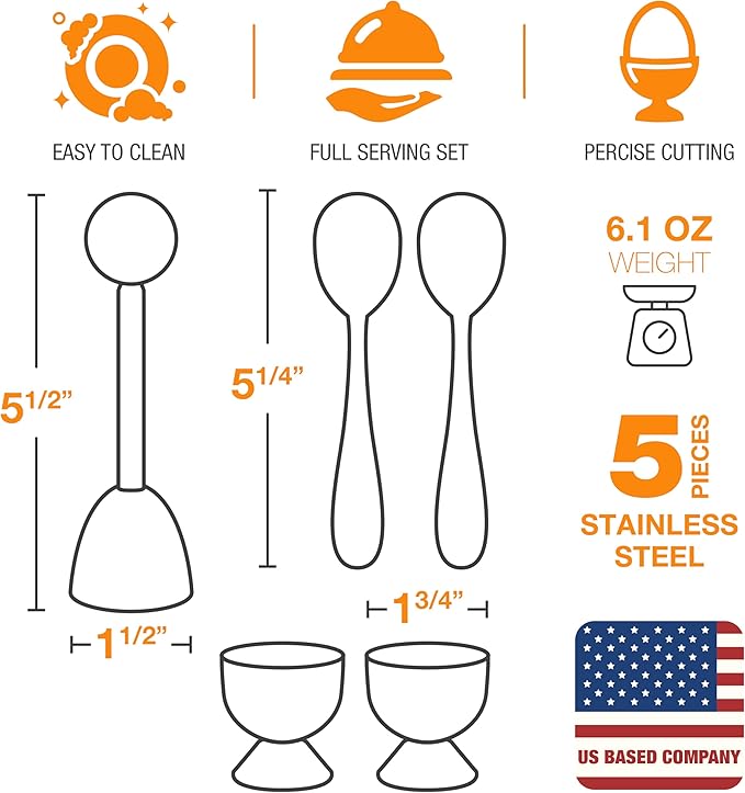 Eparé Egg Topper Cutter Set – Stainless Steel Egg Cracker Tool & Egg Shell Opener – Egg Cups for Soft Boiled Eggs – Boiled Egg Holder – Egg Spoons and Egg Opener Tool for Breakfast