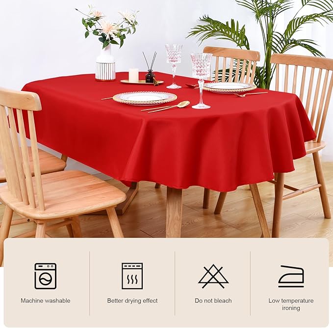 Wolkemer Oval Tablecloth 60 x 102 Inch Washable Fabric Table Cloth Solid Red Table Cover for Dining Wedding Party Banquet Tabletop Decoration
