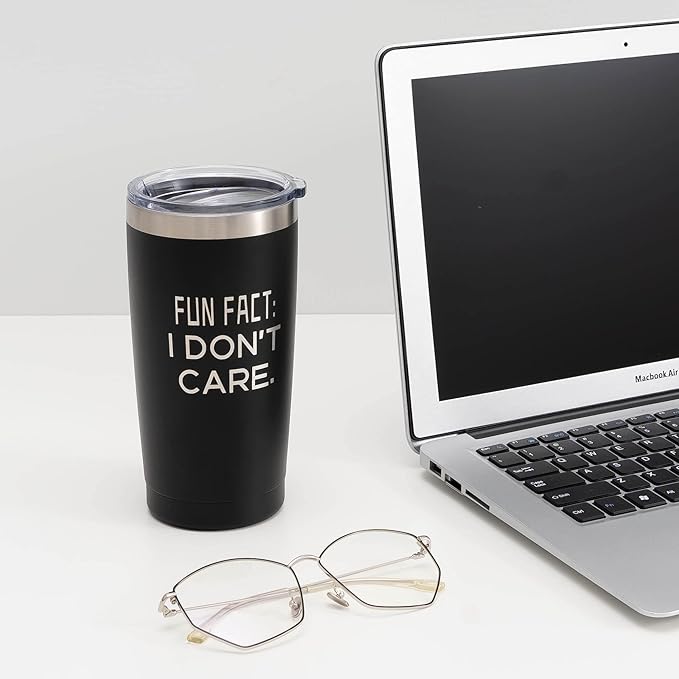 Fun Fact I Don't Care Coffee Mug - Sarcasm Sarcastic Humorous Very Funny Saying Engraved Tumbler - Birthday Fathers Day Men Gifts for Dad, Friends, Brother, Coworker, Colleague, Doctor, Teacher, Nurse