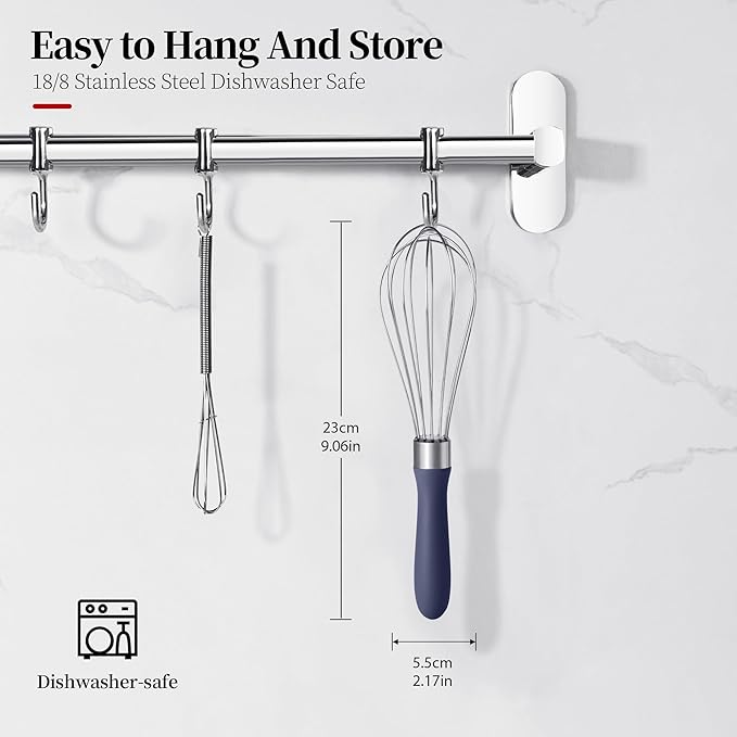 9.06 in Kitchen Wire Whisk, 18/10 Stainless Steel Metal Balloon Wisk Heavy Duty Egg Beater whisker Hand Mixer for Cooking, Baking, Mixing, Stirring, Sauce, Flour（Small, Midnight Blue）