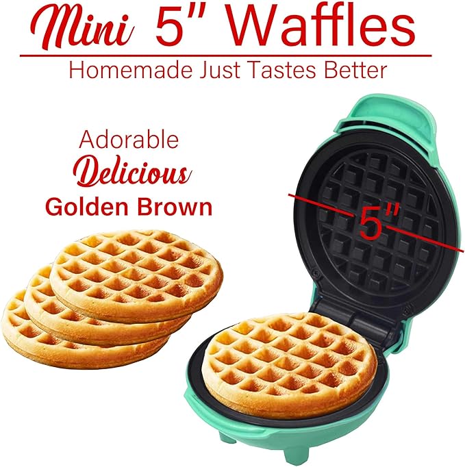 Brentwood 5” Non-Stick Mini Maker for Waffles, Keto Chaffles, Hash Browns, and More (Blue)