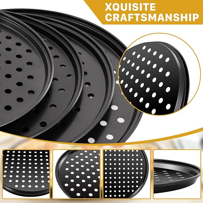Vruomi 4Pcs Pizza Pan with Holes,Non-Stick Pizza Pan,Perforated Pizza Tray,Round Pizza Pans,Pizza Baking Pan for Home 9 Inch,10 Inch,11 Inch,12 Inch