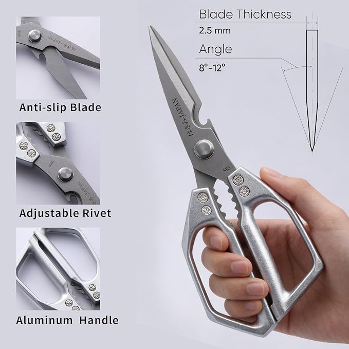 Kitchen Scissors Set, Japanese Heavy Duty Meat Scissors All Purpose for Food Steak Seafood Cutting Cooking, Pizza Herb Chicken Bones Poultry Shears, Gifts for Men Women