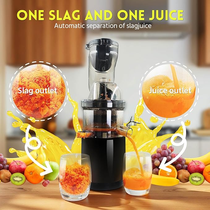 Cold Press Juicer Machines Slow Masticating High Yield Pulp separation Can make fruit ice cream Multi-Functional for Home Commercial Use Wide Feed Chute (Black)