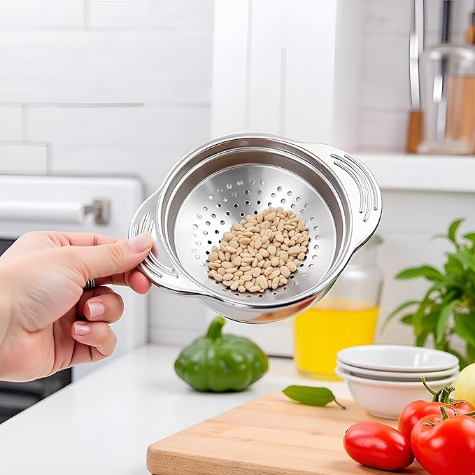 Silver Stainless Steel Food Can Strainer Sieve Metal Tuna Press Filter Canning Lid Colander Oil Drainer Kitchen Tools for Beans Vegetables