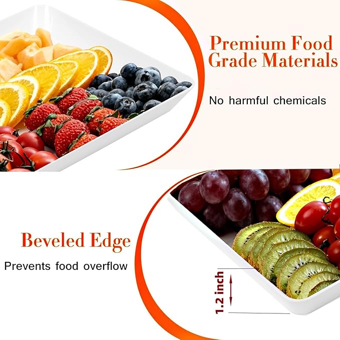 4 Pack White Plastic Serving Trays, Stackable & Lightweight Set for Parties, BBQ, Camping, Desserts & Snacks – Perfect for Hostess Gifts & Kitchen Organization
