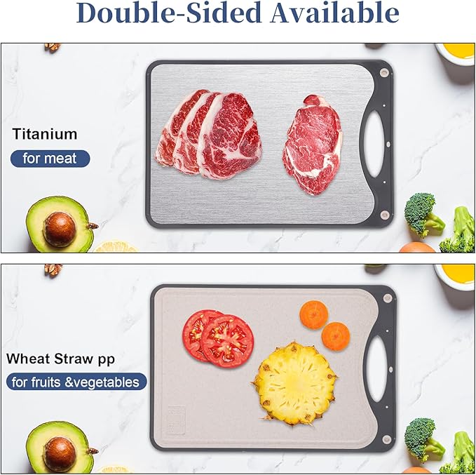 WOJGDPB Titanium Cutting Boards For Kitchen, Double Sided Cutting Board, Food Grade Titanium And Wheat Straw PP Chopping Board, Easy To Clean, Large Size 15”×10” Dark Gray