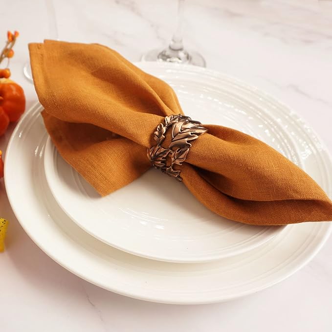 Leaf Shape Napkin Rings Set of 6, Bronze Napkin Rings Metal Napkin Ring Holders for Dinner Party, Wedding, Banquets,Thanksgiving, Holiday Table Settings