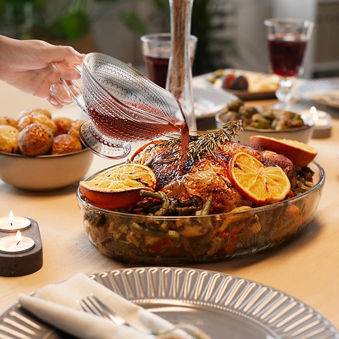 ZOOFOX 2 Pack 12 oz Glass Gravy Boat, Crystal Gravy Bowl with Easy-Pour Spout and Handle, Vintage Embossed Serving Dish for Sauces, Dressings, Creamer, Thanksgiving, Christmas or Holiday Dinner