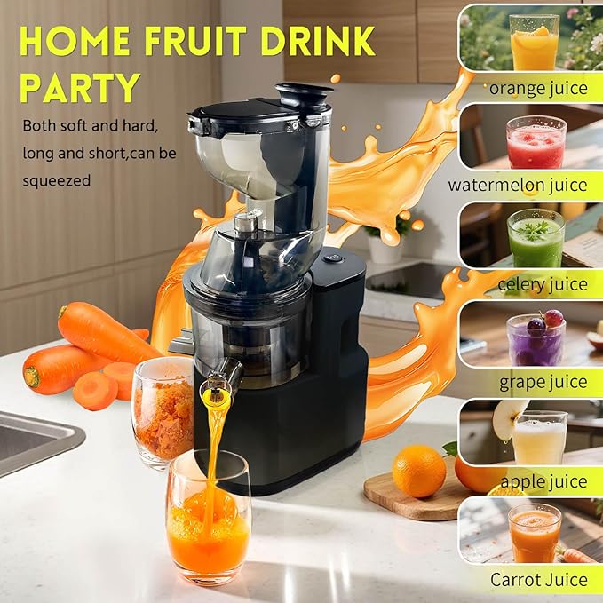 Cold Press Juicer Machines Slow Masticating High Yield Pulp separation Can make fruit ice cream Multi-Functional for Home Commercial Use Wide Feed Chute (Black)