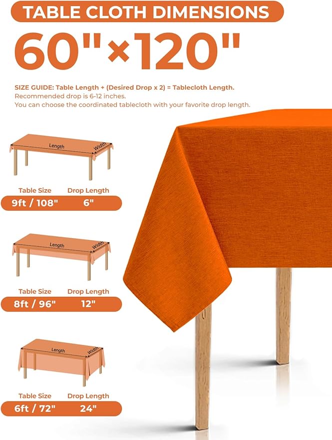 Waterproof Faux Linen Rectangle Tablecloth, Spillproof Wrinkle Free Outdoor Reusable Table Cloth for Patio, Holiday, Banquet, Party, Buffet Dinner (Oblong,60 x 120 Inch (10-12 Seats), Rust)