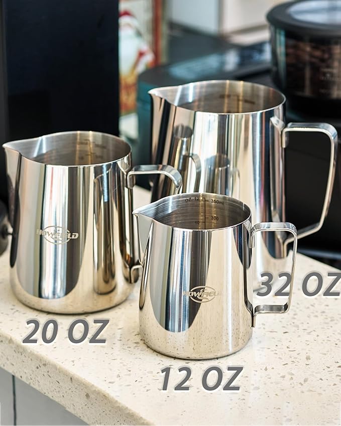 Milk Frothing Pitcher 20 oz (600ml) 304 Stainless Steel w/Latte Art Pen & Scale, Barista-Grade Espresso Steaming Jug for Cappuccino, Latte, Home & Commercial Use