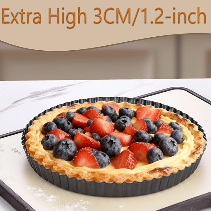 KUAYB 9 Inch Tart Pan with Removable Bottom, Quiche Pan Carbon Steel Heavy Duty Nonstick Pie Pan- Fluted Edges Loose Bottom, Extra Hgh 1.2-Inch Depth for Baking Fruit Tarts, Pies