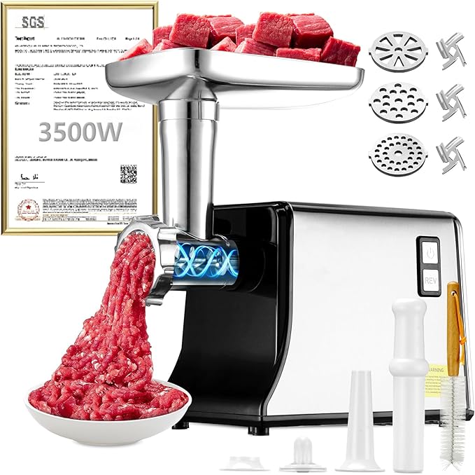 5.0 Upgrade Electric Meat Grinder【NO.1 Germany 3500W Super Motor】【SGS Certified SUS304 Blade & Plate】3-Second Fast Meat Grinding, Perfect For Meat Grinders For Home Use (BLACK)