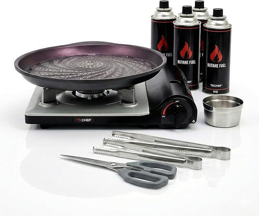 TECHEF - Stovetop Korean BBQ Non-Stick Grill Pan with Agni Portable Gas Stove Burner, Made in Korea (Master KBBQ Set)