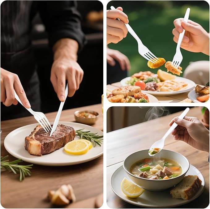 Heavy Duty Compostable Forks (300Pack), Eco-Friendly Heavyweight No-Plastic Fork - 100% Disposable Forks Cornstarch Flatware for Lounge Party Wedding BBQ Picnic Camping (300Pack Forks Only)