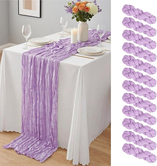 12 Pack Lavender Cheesecloth Table Runner 10Ft, Lilac Purple Table Runners 21.5 x 120 inch,Semi Sheer Cheese Cloth Fabric Runner Bulk for Wedding,Party,Baby Shower,Bridal Shower