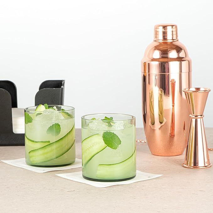 Restaurantware-Vetri 10 Ounce Old Fashioned Glasses, 6 Dishwashable Whiskey Glasses - No-Lead, Durable, Green Glass Tumblers For Scotch, For Drinking Liquor, Cocktail, Bourbon, Cognac, And More