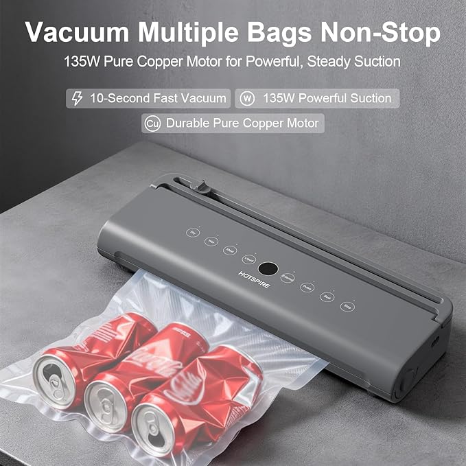 Food Vacuum Sealer Machine, Powerful & Continuous Vacuum Sealing for Kitchen Storage & Meal Prep, Wet & Dry Food Sealing, Detachable Upper & Lower Design for Easy Cleaning, Includes 50 Bags
