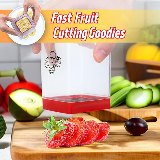 Fruit Slicer Cup - Strawberry & Vegetable Chopper with Stainless Steel Blades - Mini Cup Slicer for Banana, Kiwi & Salad