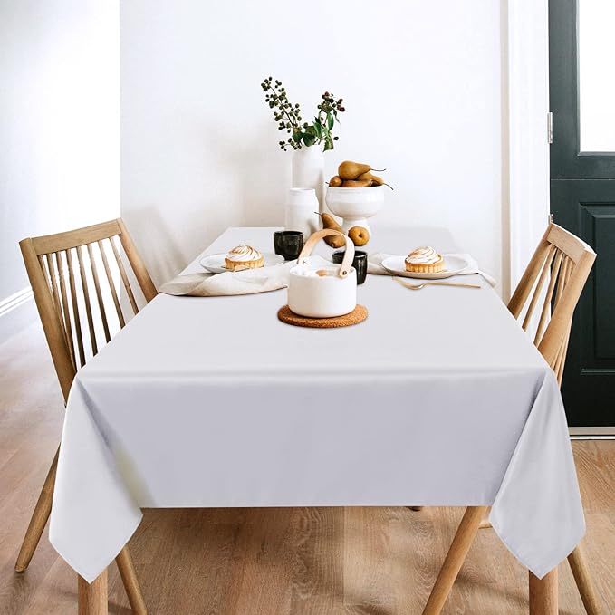 sancua 2 Pack White Tablecloth 60 x 120 Inch, Rectangle 8 Feet Table Cloth - Stain and Wrinkle Resistant Washable Polyester Table Cover for Dining Tables, Buffet Parties and Camping